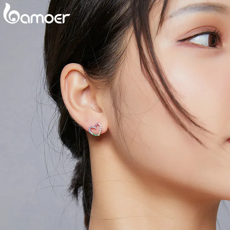 Pink Heart Stud Earrings Rainbow Amour Ear Studs - Image 4