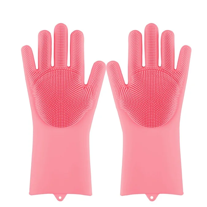 Кухонные силиконовые чистящие перчатки, волшебные силиконовые перчатки для мытья посуды, легкие бытовые силиконовые резиновые чистящие перчатки - Цвет: Pink