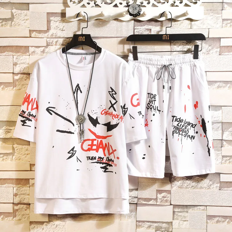 

New Style Summer Fashion Athletic T-shirt Shorts Set Casual Popular Brand MEN'S T-shirt Shorts Two-Piece Set