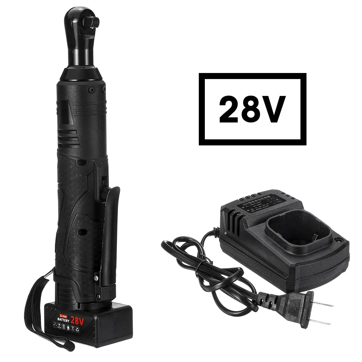 12 V/18 V/28 V электрический ключ с трещоткой 3/8 беспроводной прямоугольный ключ 45-85NM с 1 батареей 90 градусов электроинструмент - Цвет: 28V