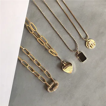 

multi-layer necklace women chain with gold necklace net red hip-hop mix and match wide version chain femal clavicle chain women