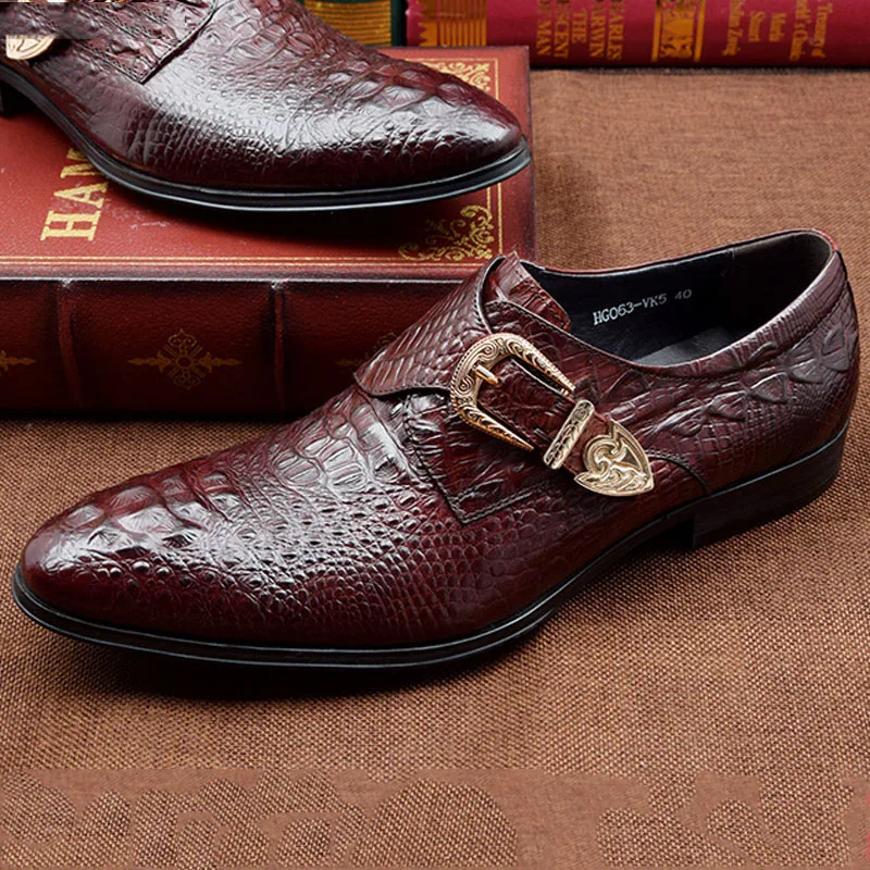 

Luxury Men Monk Strap Shoes Oxford Genuine Leather Crocodile Pattern Men Dress Shoes British Style Office Formal Shoes