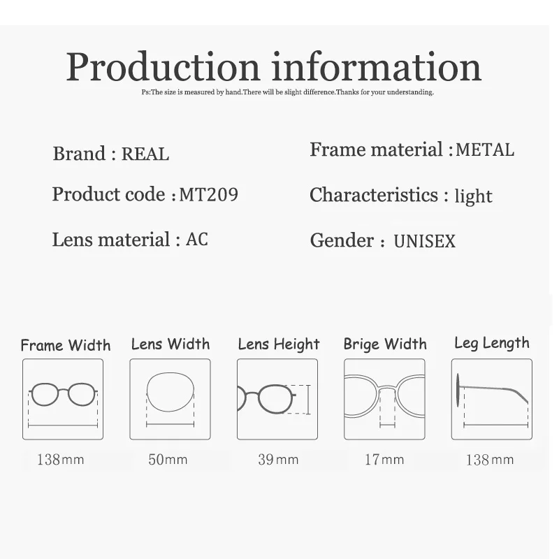 REAL Fashion Men Women Glasses Metal Classic Frame Myopic Glasses Optical Glasses Eyewear Half Frame Eyeglass Frames Unisex