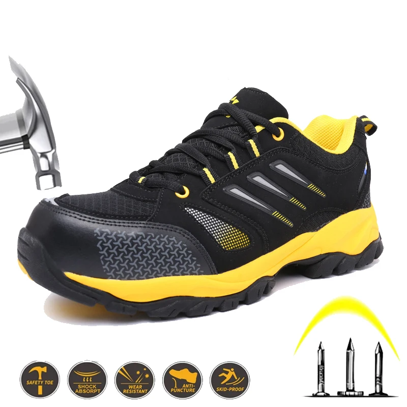 Men Safety Shoes Steel Toe Work Shoes For Men Anti-smashing Puncture Proof Construction Breathable Sneaker