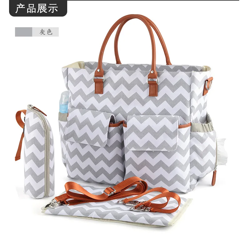 Многофункциональная сумка для подгузников большого объема с волнистым узором, сумка для мамы, водонепроницаемые холщовые сумки, настраиваемые, с логотипом