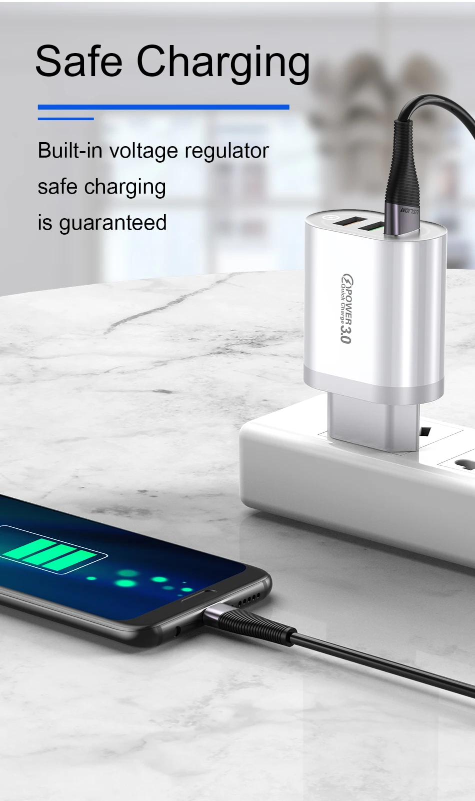 USLION 3A Быстрая зарядка 3,0 USB зарядное устройство EU US дорожное настенное зарядное устройство для iPhone 11 Pro Max samsung huawei Xiaomi Быстрая Зарядка телефона