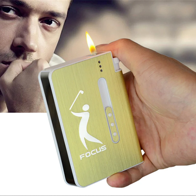 

FOCUS Portable Metal Cigarette Boxes With Kerosene Oil Lighter 8pcs Cigarette Holder Case Lighter Gadget For Men Christmas Gift