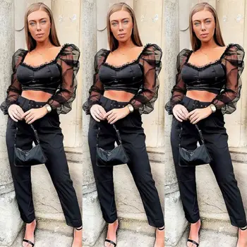 

Direct Deal Women Mesh Puff Sleeve Cropped Tops Ladies Summer Casual Blouse Tops Tee