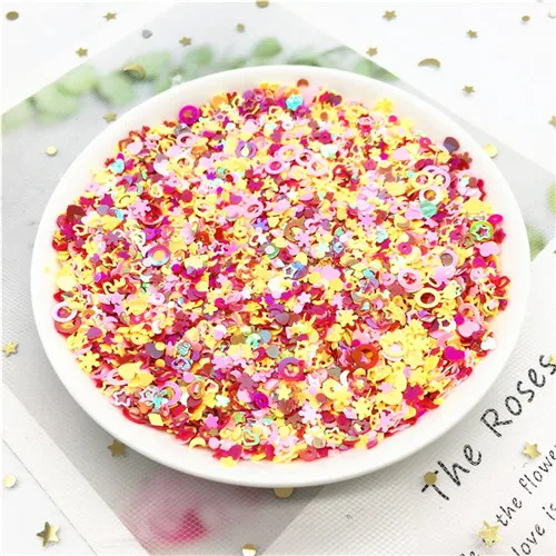 Mix Size YE PK RE Смешанные ногти блестки Мульти Сердце Звезда Луна точка форма блесток смешанные цвета плоские круглые свободные блестки DIY Маникюр Искусство Декор ногтей 10 г - Цвет: Mix Size YE PK RE