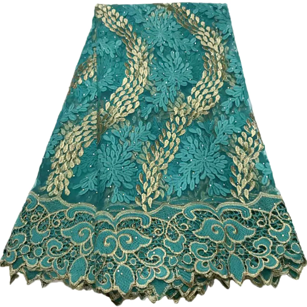

2019 Latest Teal Nigerian Laces Fabrics with Stones High Quality African Laces Fabric Wedding African French Tulle Lace