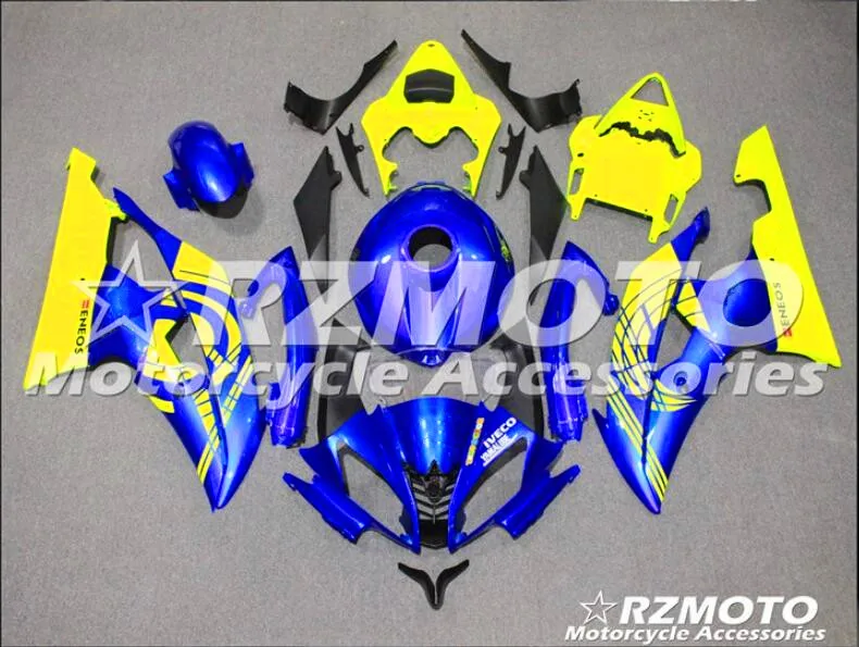 4 подарки набор впрыскивателей Мотоцикл Обтекатели Fit для YAMAHA YZF-R6-600 2008- 08-16 обтекатель КУЗОВ комплект синего и желтого цвета