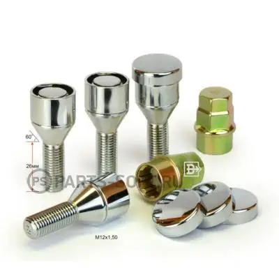 ВЕКТОР 375103X2 К-кт болтов секр. M12X1 5X26 Хром Конус вращ. кольцо хром пласт. Колпачок 2