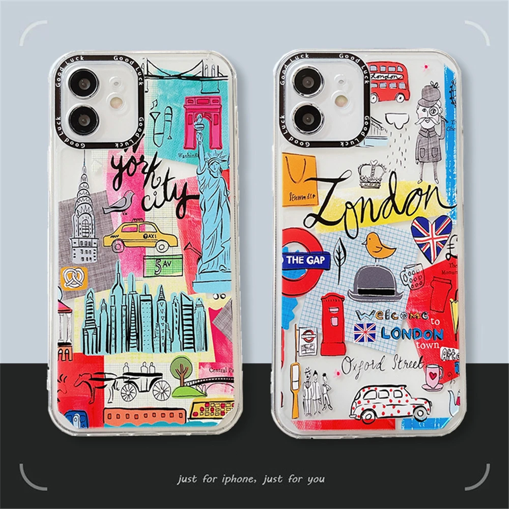 Ins Luxury Brand New York London Retro Label Case For Iphone 12 11 Pro Max 7 8 Plus Soft Case For Iphone Xr X Xs Max Cover Mobile Phone Cases Covers Aliexpress