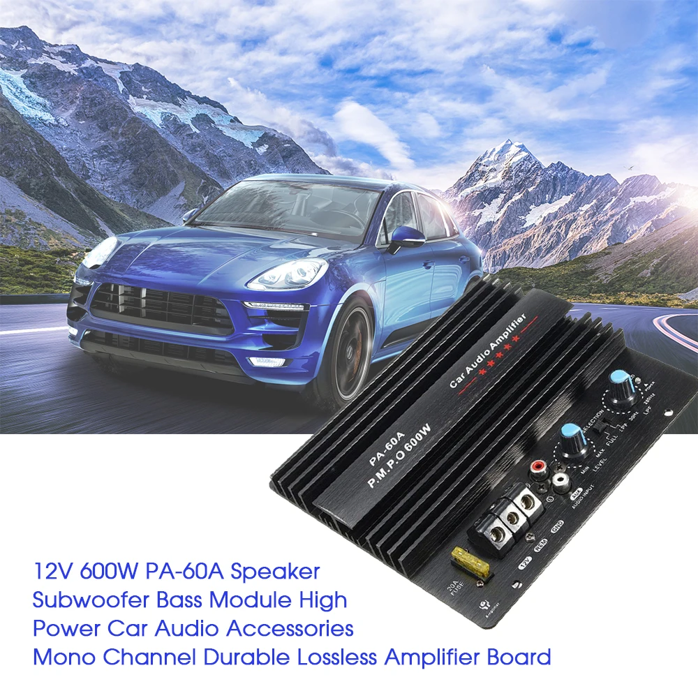 12V 600W PA-60A Speaker Amplifier Board  Lossless Subwoofer Bass Module High Power Car Audio Accessories Mono Channel Durable