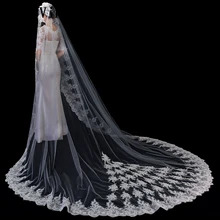 JaneVini, роскошная, 3M, кружевная, полная кромка, одна, цвет слоновой кости, длинная, свадебная Фата с расческой, большая аппликация, тюль, фата невесты, Welon, dlaugi