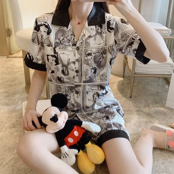 

Summer Nightdress PLUS size Pajama women Silk pajamas Sexy Pajamas Print Sleepshirts Silk Comfortable Nightgown sexy set