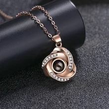 

100 Languages Rose Flower Necklace Personalised Name Photo Projection Pendant 925 Silver Necklaces Memory Valentine's Day Gifts