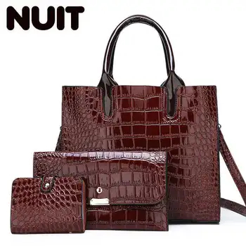 

3 sets High Quality Patent Leather Women Handbags Black Luxury Composite Bag Fashion tote bag+messenger crossbody bags+purse sac