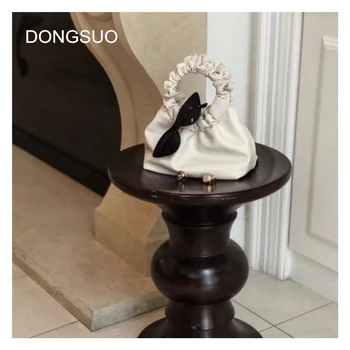 

White pleated bucket totes handbag women fashion black red messenger crossbody bag pu leather 2020 spring summer new