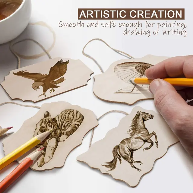 8 db Befejezetlen Üres Jel Lógó Fa Dekoratív Plakkok Pirográfia Festés Írás Otthoni Dekoráció Karácsonyi Barkács Kézműves - Image 4