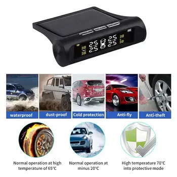 

Hot Solar Charging Car TPMS Tire Pressure Monitoring System HD Digital LCD Display Auto Alarm tool Wireless 4 external Sensor