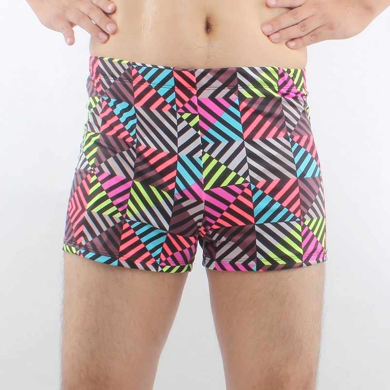 

2021 Geometric Allover-Print Sexy Men Swimwear Large Mens Bathing Short Plus Size XXXL Male Swimsuit