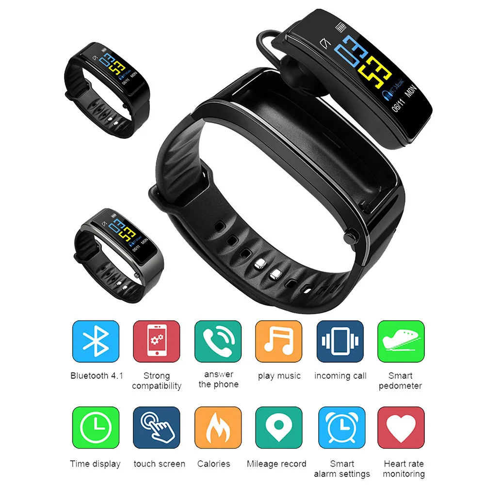 

0.96 Color Screen Smart Watch Touchable Sleep Monitor Call Pedometer Heart Rate Fingerprint For Ios For Android 2 Colours #20