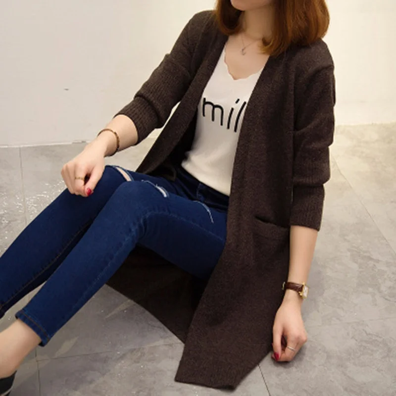 Harajuku Girls Sweater Long Korean New Autumn And Winter A Loose Office Thick Long Cardigan All-Match Thickening DD2355