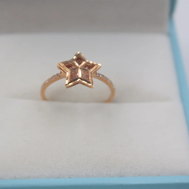 

Real 18k Solid Rose Gold Ring For Women Carved Five-star Lucky Diamond Rings Engagement Wedding Ring Christmas Gift