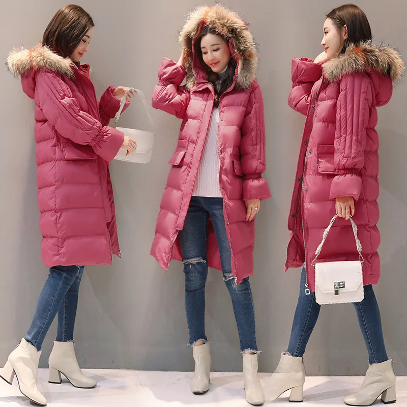 

2017 Winter New Style Korean-style CHIC Cotton Coat Women's Mid-length over-the-Knee Thick Students Large Fur Collar down Feathe