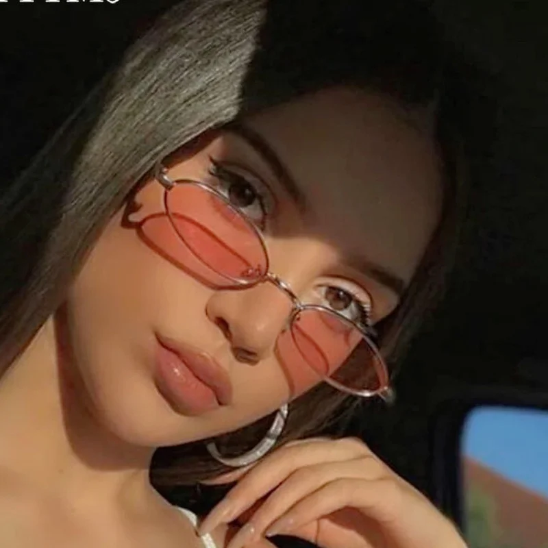

HKNA 2022 Small Oval Sunglasses Women Brand Designer Glasses for Women Alloy Metal Sunglasses Women Retro Oculos De Sol Feminino