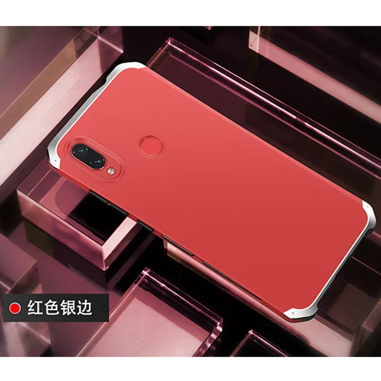 Текстурированная анти-осенняя Металлическая Рамка PC задняя пластина для Xiaomi Redmi note7 Pro Note7 алюминиевый сплав Мобильный бампер чехол с подарком - Цвет: Red  Silver Side