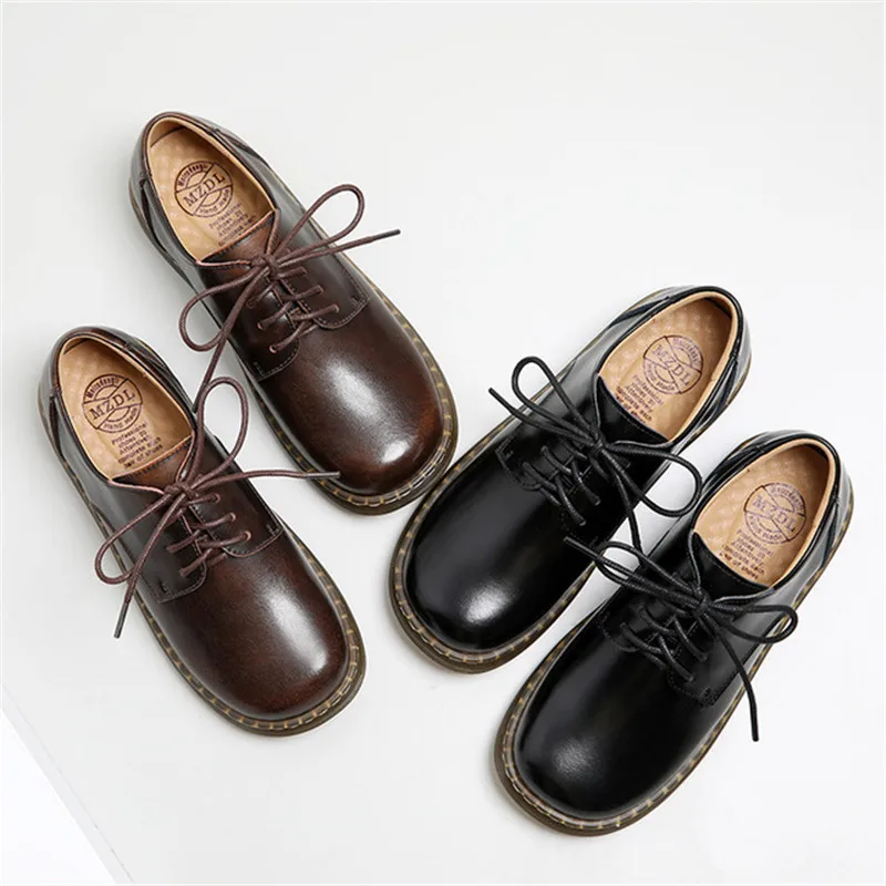 Женские кожаные туфли на шнуровке винтажные повседневные кроссовки низком