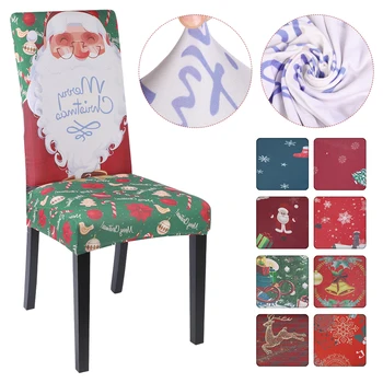 

Christmas Chair Cover Big Elastic Seat Chair Covers Xmas Stretch High Back Slipcovers For 2021 New Year Banquet Party 1/2/4/6pcs
