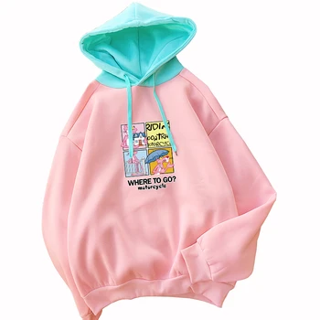 

Pink Leopard Hoodies Women Autumn Winter New Fleece Kawaii Cartoon Print Sweatshirts Streetwear Loose Funny Spell Color Pullover
