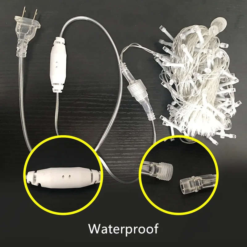 따뜻한 백색 페스툰 LED 요정 전구 실내 크리스마스 장식 2025 플러그인 50M 가랜드 야외 지속 점등 연결 가능