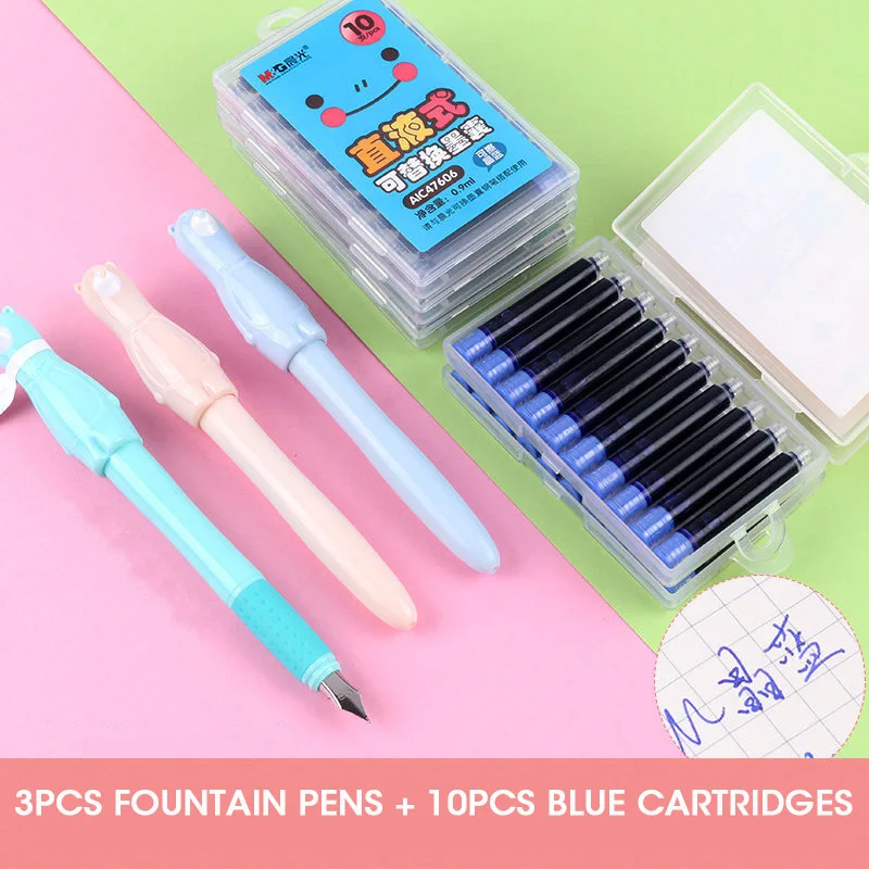 3 PENS 10 CARTRIDGES Andstal милый каваи пастельный "медведь" авторучка M& G 0,5 мм с чернильным конвертером подарок гладкое письмо студенческие картриджи для ручек - Цвет: 3 PENS 10 CARTRIDGES