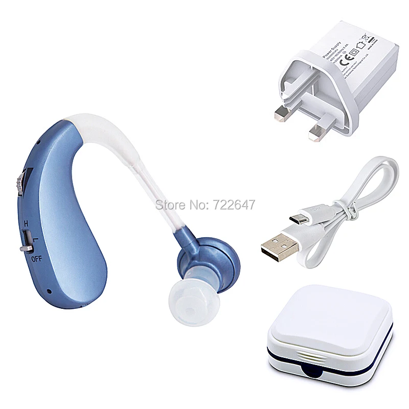 Blue- UK Plug Перезаряжаемые BTE слуховой аппарат слуховые аппараты для пожилых людей Цифровое шумоподавление слуховое устройство звуковые усилители для глухоты - Цвет: Blue- UK Plug