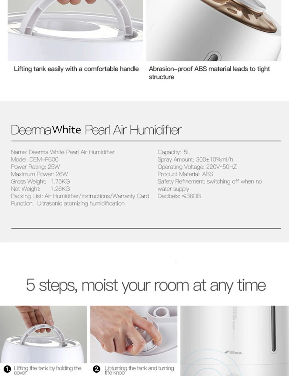 Xiaomi Mijia deerma 5L Air Home Ultrasonic Humidifier Touch Version Air Purifying for Air-conditioned rooms Office household D5 (14)