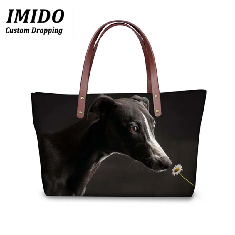 IMIDO, сумки, женские, брендовые, Ainmal, сумки, 3D, темно-серый, итальянский, с принтом борзой собаки, дамская сумка, большая, с верхней ручкой, сумки, кошелек