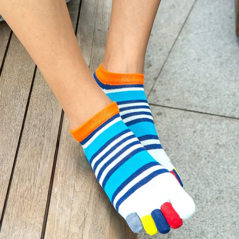 

Fashion Outdoor Sports Men Boat Socks Five finger Breathable Absorb Sweat Socks Shallow Mouth Striped Socks
