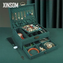 

XINSOM Jewelry Organizer Vintage Velvet Multilayer Necklace Earrings Rings Bracelets Jewelry Storage Box Casket Women Girls Gift