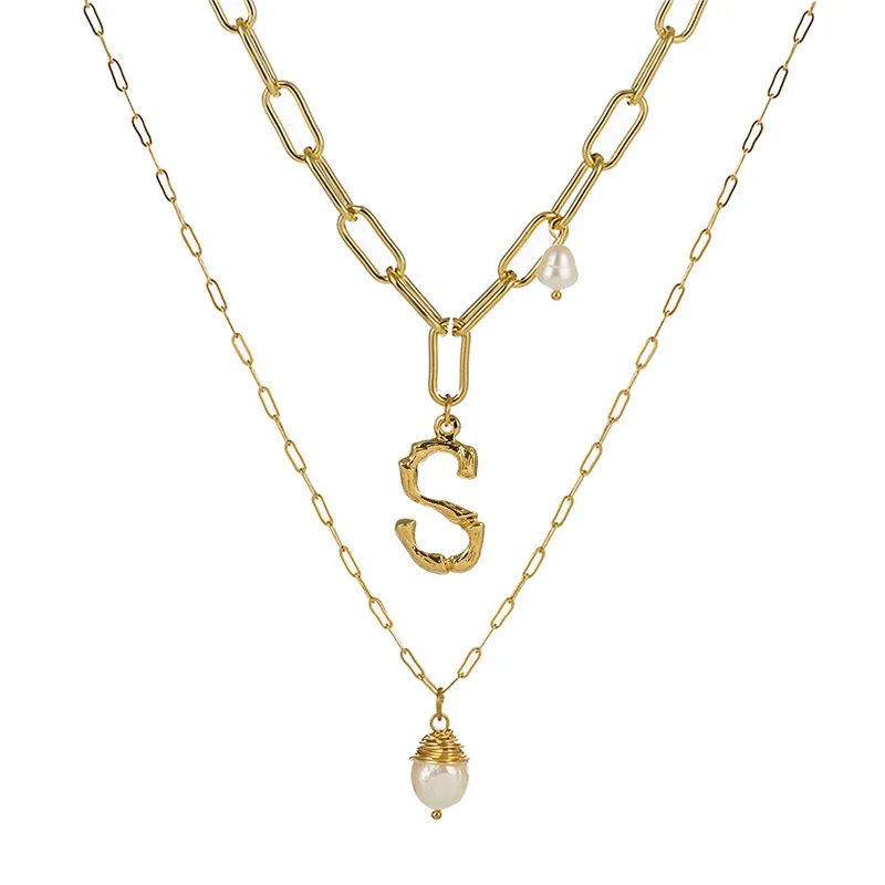 Летнее Двухслойное жемчужное ожерелье с 26 буквами и подвеской, минималистичное Оригинальное золотое ожерелье с толстой цепочкой для женщин, свадебный подарок