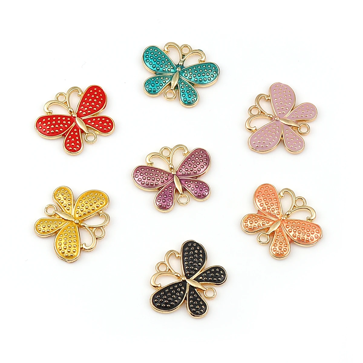 10 PCs Zinc Based Alloy Butterfly Connectors For Necklace Earrings Making Animal Gold Plated Colorful Enamel DIY 25mm x 20mm | Украшения и