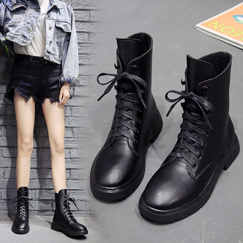 

U32810 Women's boots, autumn and winter 2019 plush short boots, European and American round head Martin boots