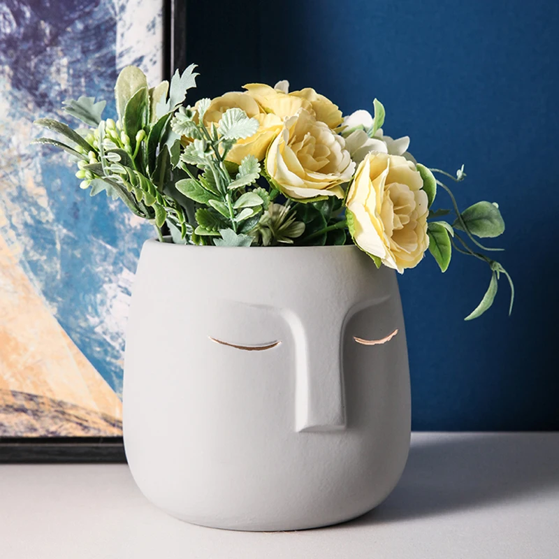 Ceramic Human Face Plant Pot MinMax Decor