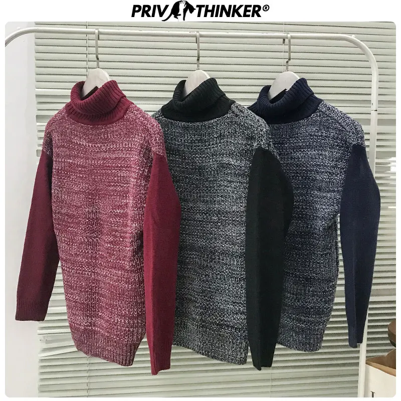 Privathinker, винтажный винно-красный свитер с высоким воротом, женский осенний зимний теплый вязаный свитер,, корейский стиль, Harajuku, женские пуловеры