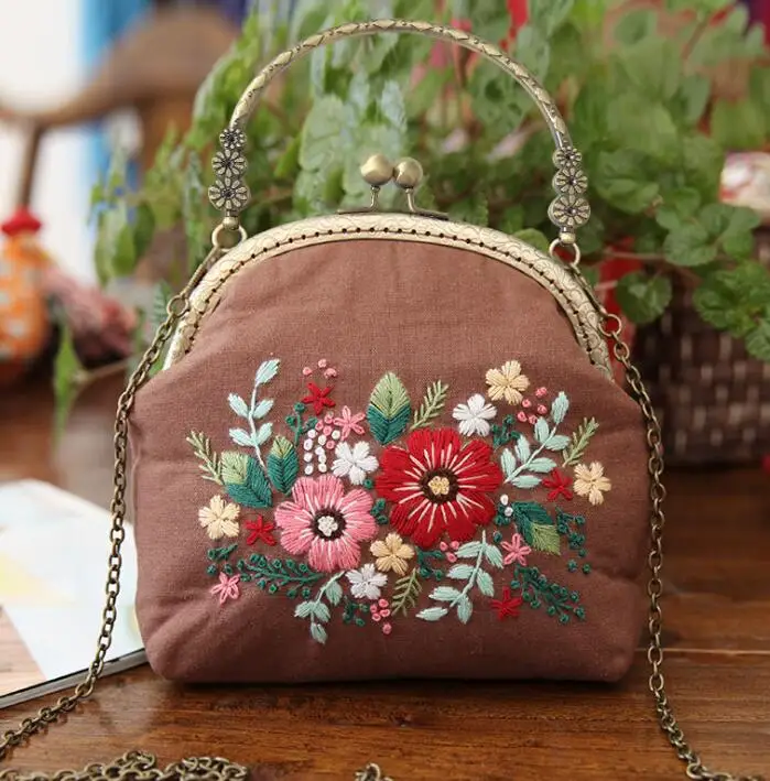 16.5cm DIY Handcraft Needle Arts Portable Bag Messenger Bag 3D Embroidery Flowers Cross Stitch Kit - Цвет: 6