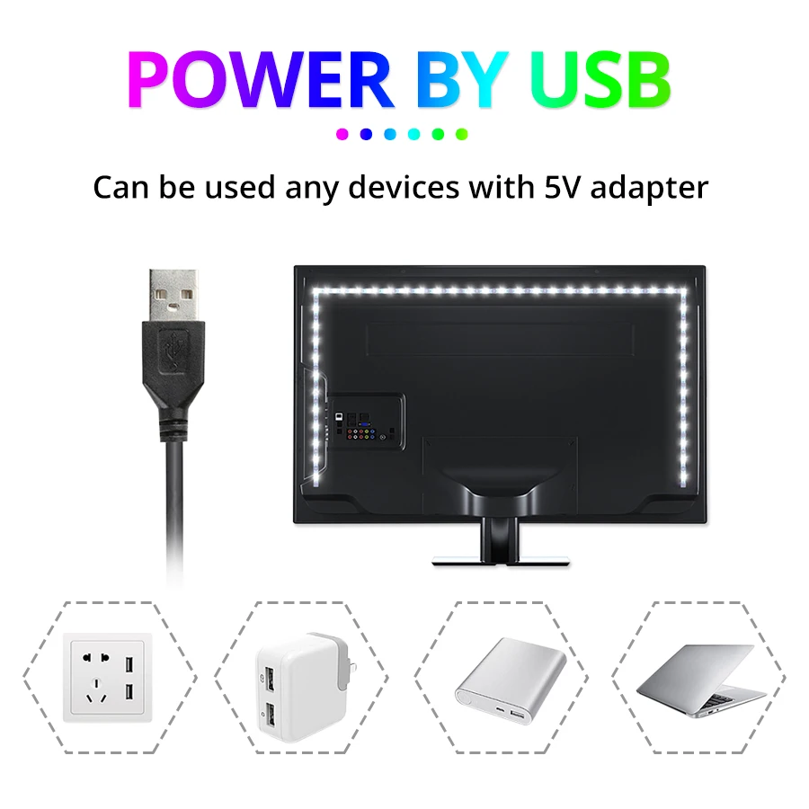 Светодиодная лента с питанием от USB, 5 В, RGB, светильник 60 светодиодный, s/m, 2835 SMD, неводостойкая лента для ТВ, фона, кухонных светильников 0,5, 1, 2, 3, 4, 5 м
