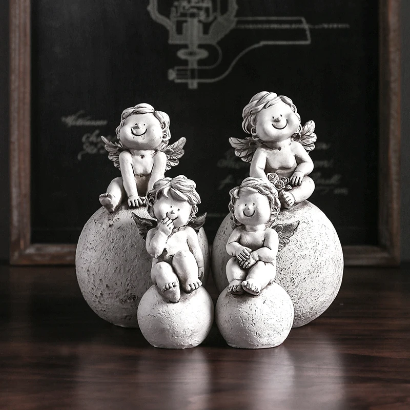 

European Retro Creative Black White Angel Resin Ornaments Home Livingroom Table Figurines Decoration Hotel Office Statue Crafts